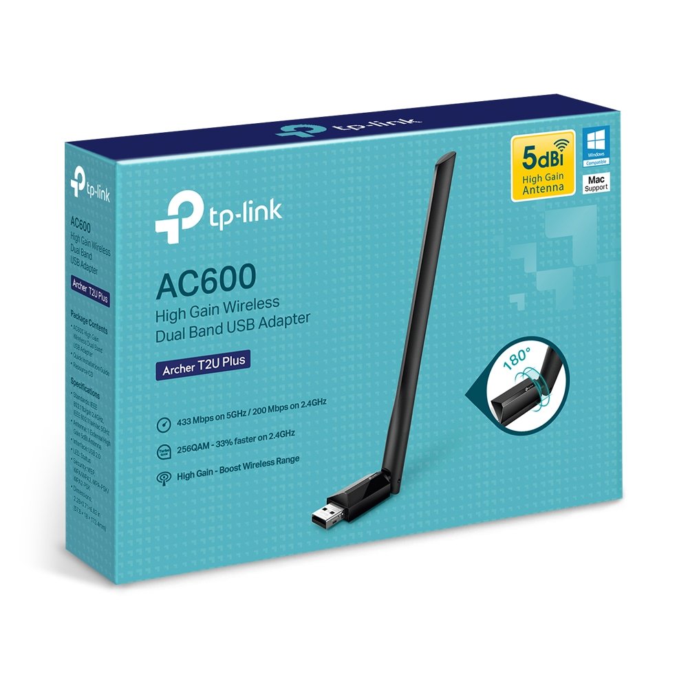 TP-Linkl Archer T2U Plus AC600 High Gain Wireless Dual Band USB Adapter