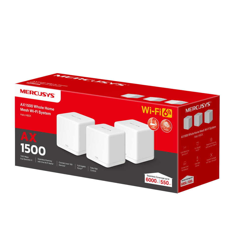 MERCUSYS HALO H60X (3-pack) AX1500 Whole Home Mesh Wi-Fi 6 System